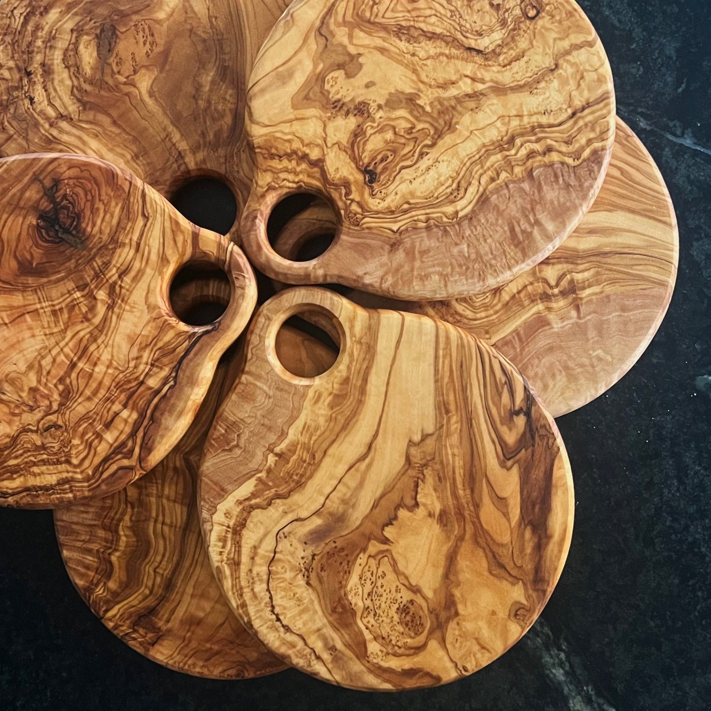 Round Olive Wood Cue Ball Cutting Board