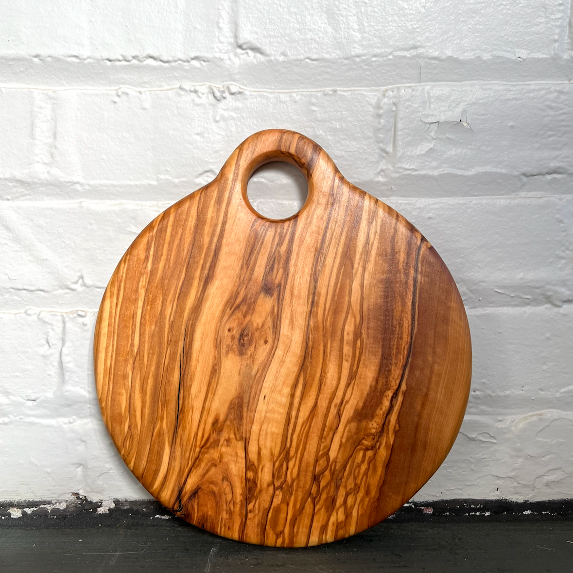 Round Olive Wood Cue Ball Cutting Board